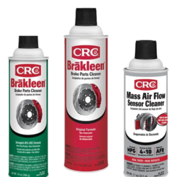 CRC automotive chemical products including brake cleaner, mass air flow cleaner, and maintenance fluids