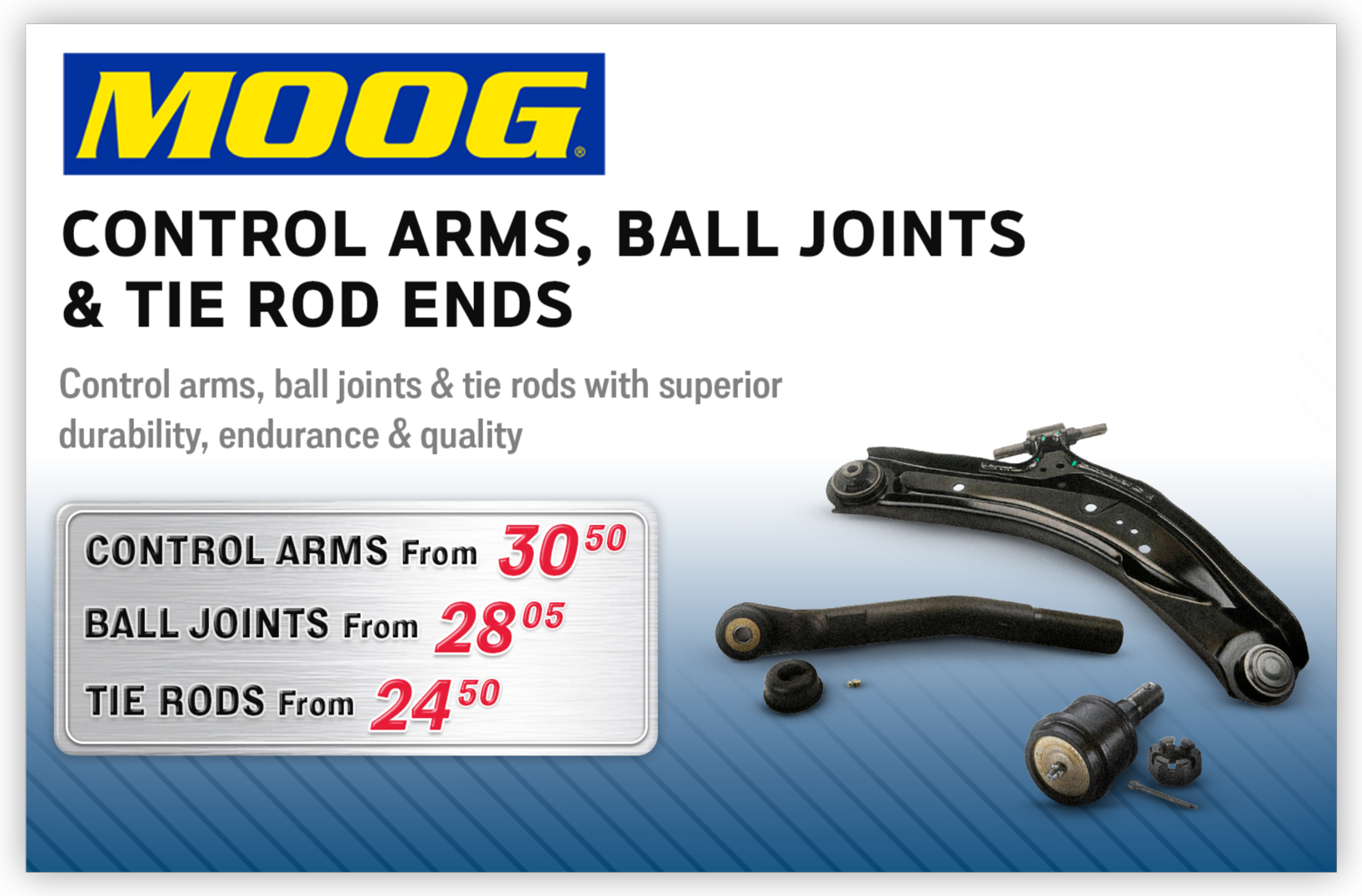 Moog Control Arms, Ball Joints & Tie Rod Ends