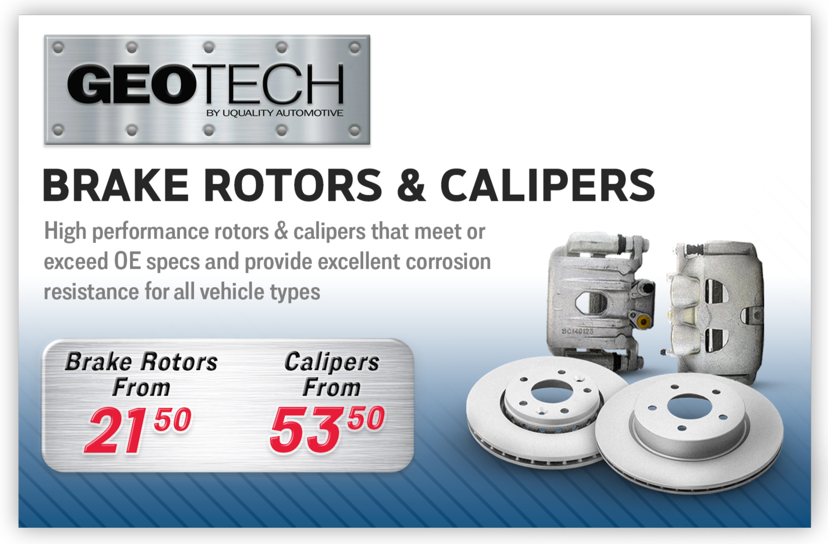 Geotech brake rotors and calipers