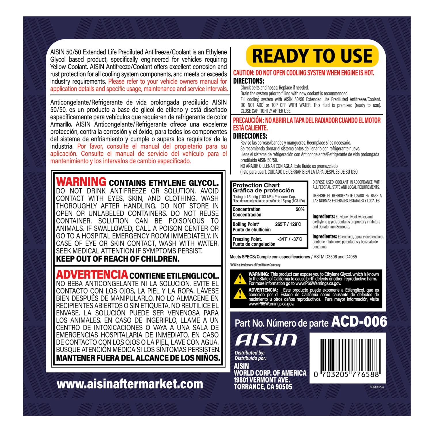 AISIN ACD006 Antifreeze Coolant product image 2 of 2