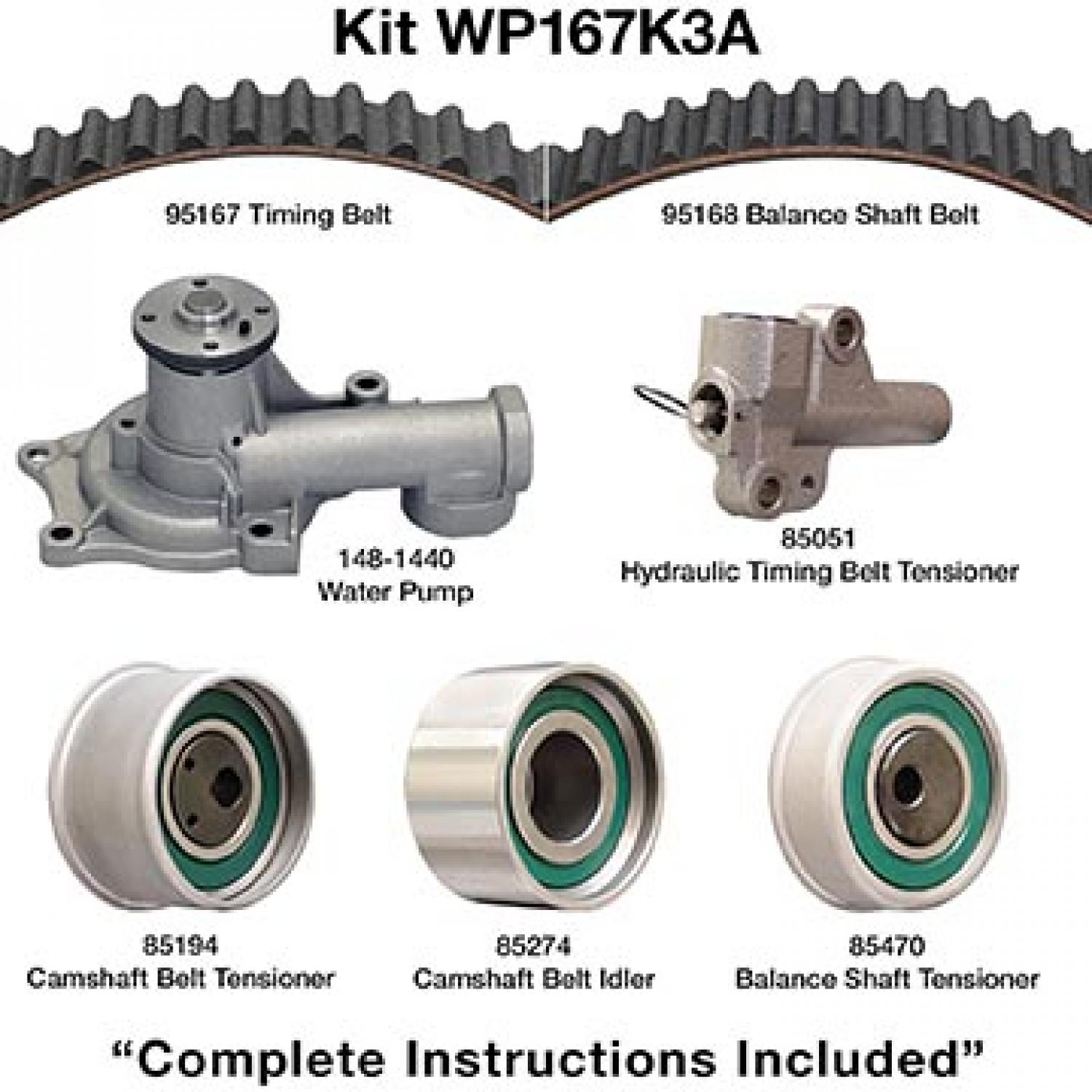 Dayco WP167K3A - Engine Timing Belt Kit with Water Pump Dayco WP167K3A Engine Timing Belt Kit with Water Pump product image 1 of 1