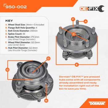 2014 Toyota Sequoia Wheel Bearing and Hub Assembly Front Left Dorman 950002 image 4 of 4