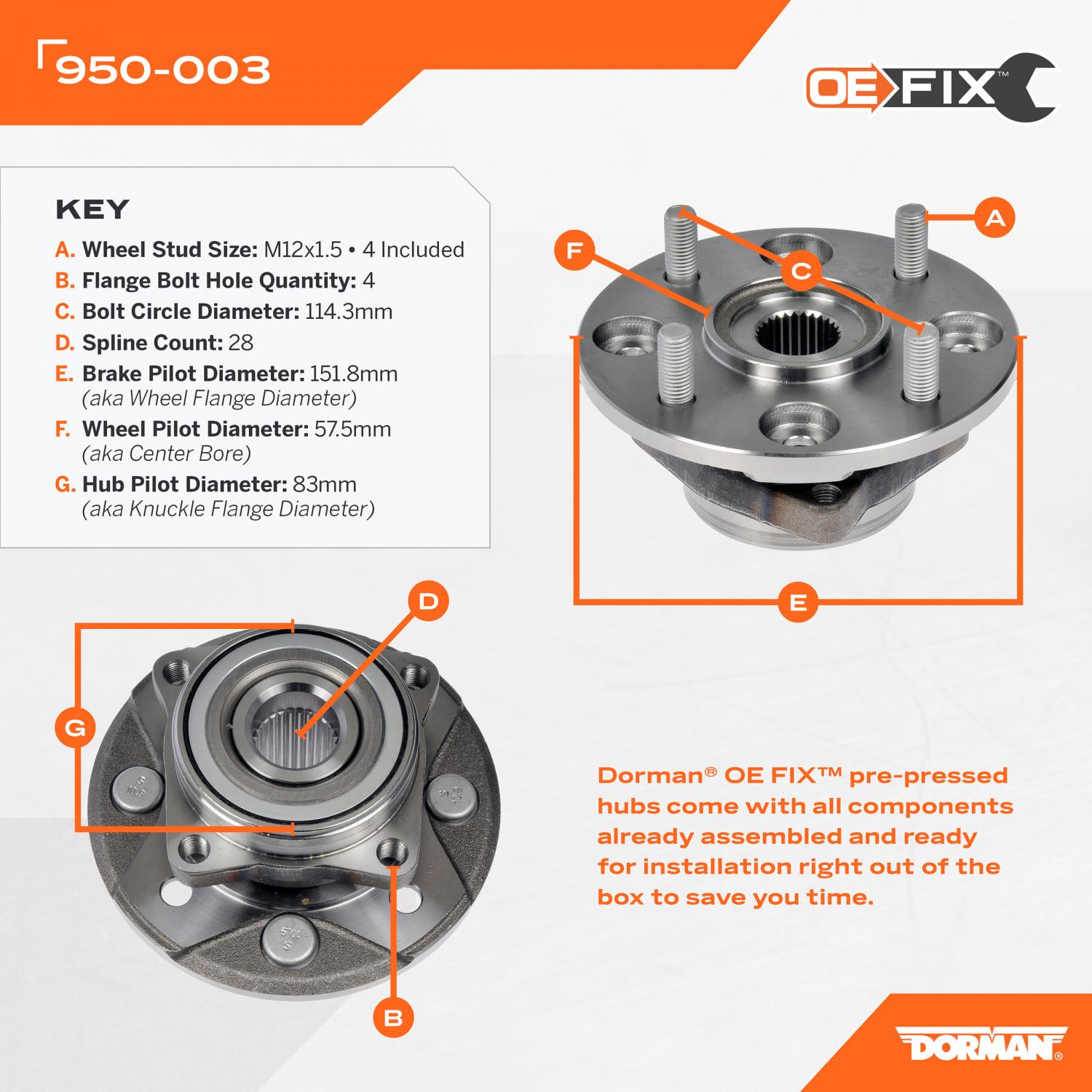 Dorman 950003 - Wheel Bearing and Hub Assembly Dorman 950003 Axle Bearing and Hub Assembly product image 5 of 5