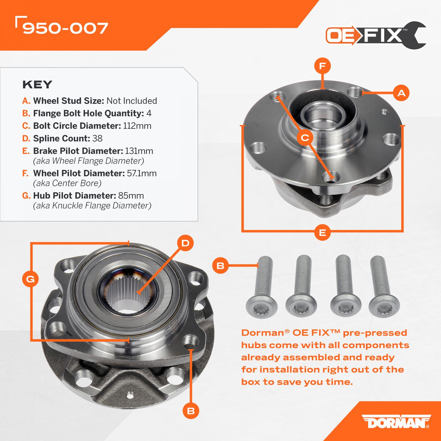 Dorman 950007 - Wheel Bearing and Hub Assembly Dorman 950007 Wheel Bearing and Hub Assembly product image 5 of 5