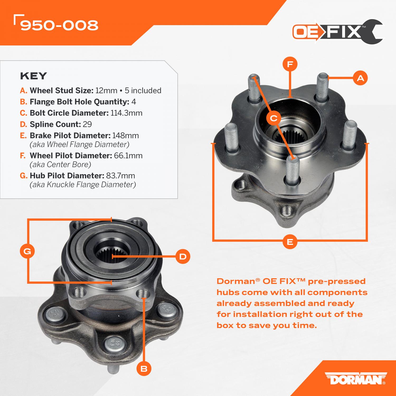 Dorman 950008 - Wheel Bearing and Hub Assembly Dorman 950008 Axle Bearing and Hub Assembly product image 5 of 5
