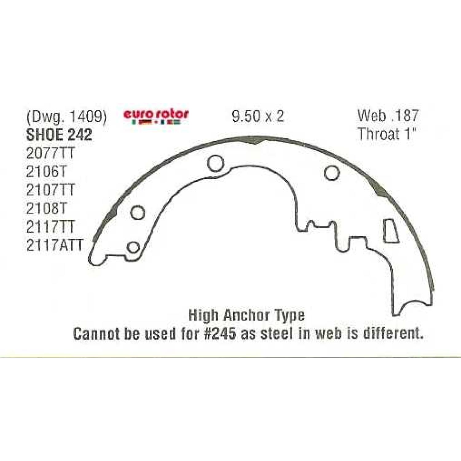 Eurorotor 242R - Drum Brake Shoe Eurorotor 242R Drum Brake Shoe product image 1 of 1