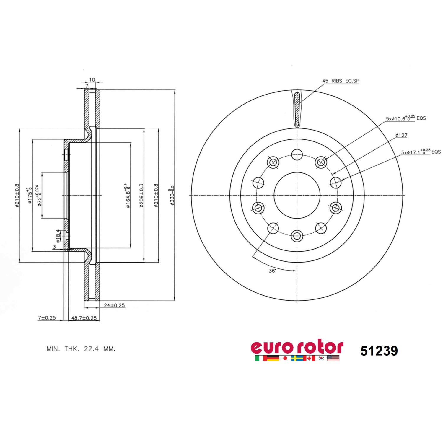 Eurorotor 51239 - Disc Brake Rotor Eurorotor 51239 Disc Brake Rotor product image 1 of 1
