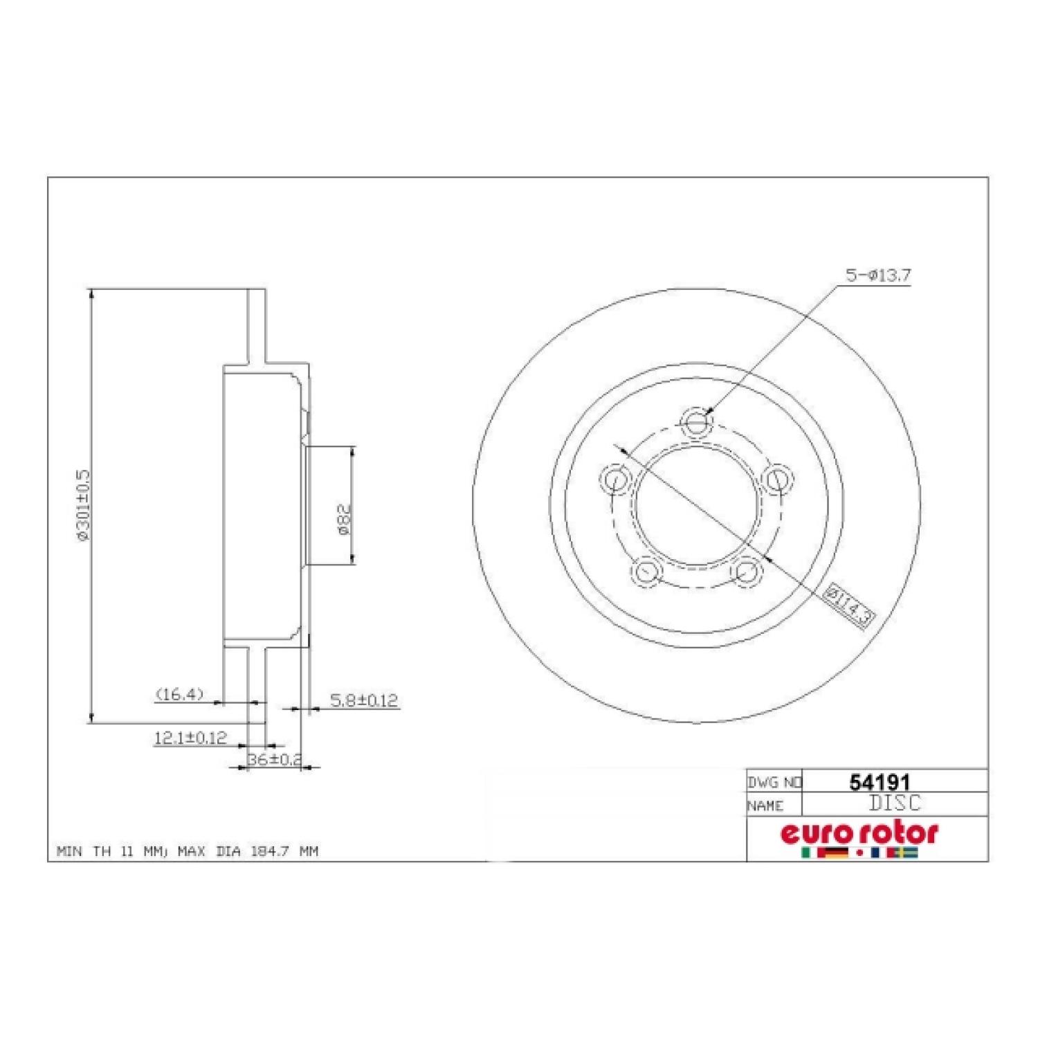 Eurorotor 54191 - Disc Brake Rotor Eurorotor 54191 Disc Brake Rotor product image 1 of 1