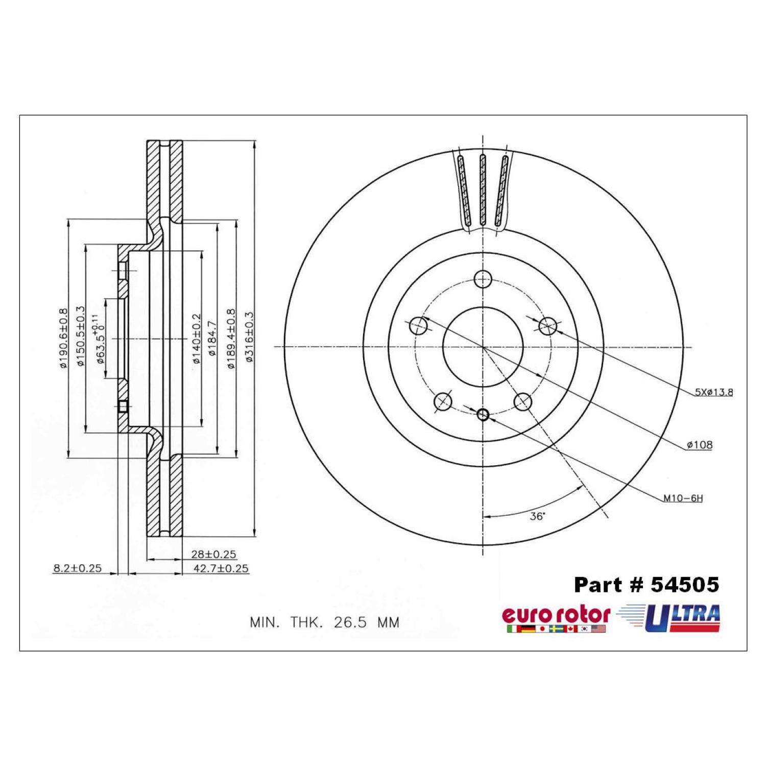 Eurorotor 54505 - Disc Brake Rotor Eurorotor 54505 Disc Brake Rotor product image 1 of 1