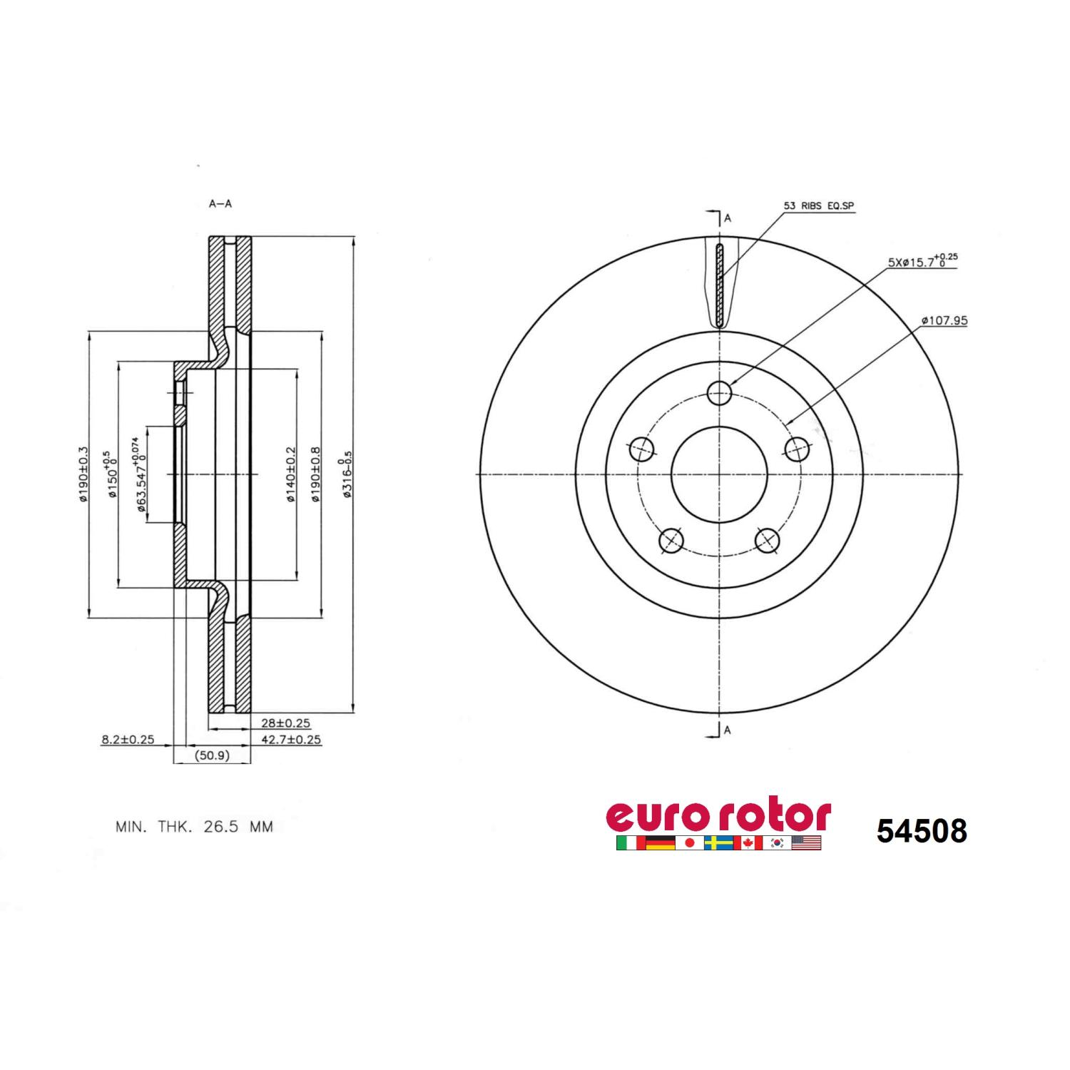 Eurorotor 54508 - Disc Brake Rotor Eurorotor 54508 Disc Brake Rotor product image 1 of 1
