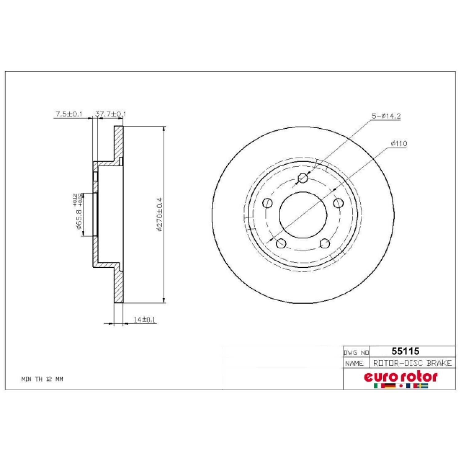 Eurorotor 55115 - Disc Brake Rotor Eurorotor 55115 Disc Brake Rotor product image 1 of 1