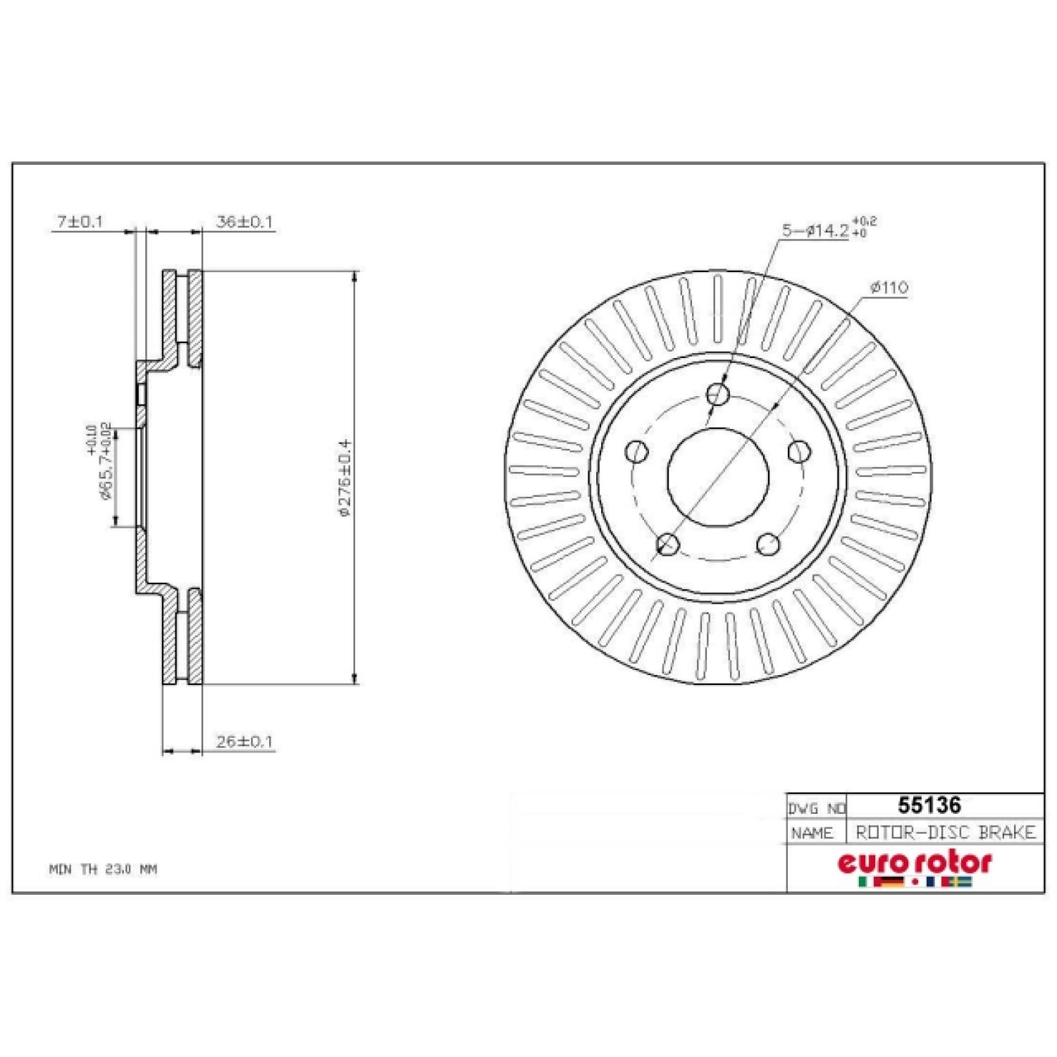 Eurorotor 55136 Disc Brake Rotor product image 1 of 1