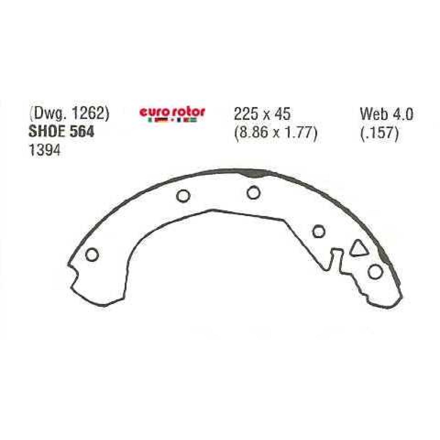 Eurorotor 564 - Drum Brake Shoe Eurorotor 564 Drum Brake Shoe product image 1 of 1