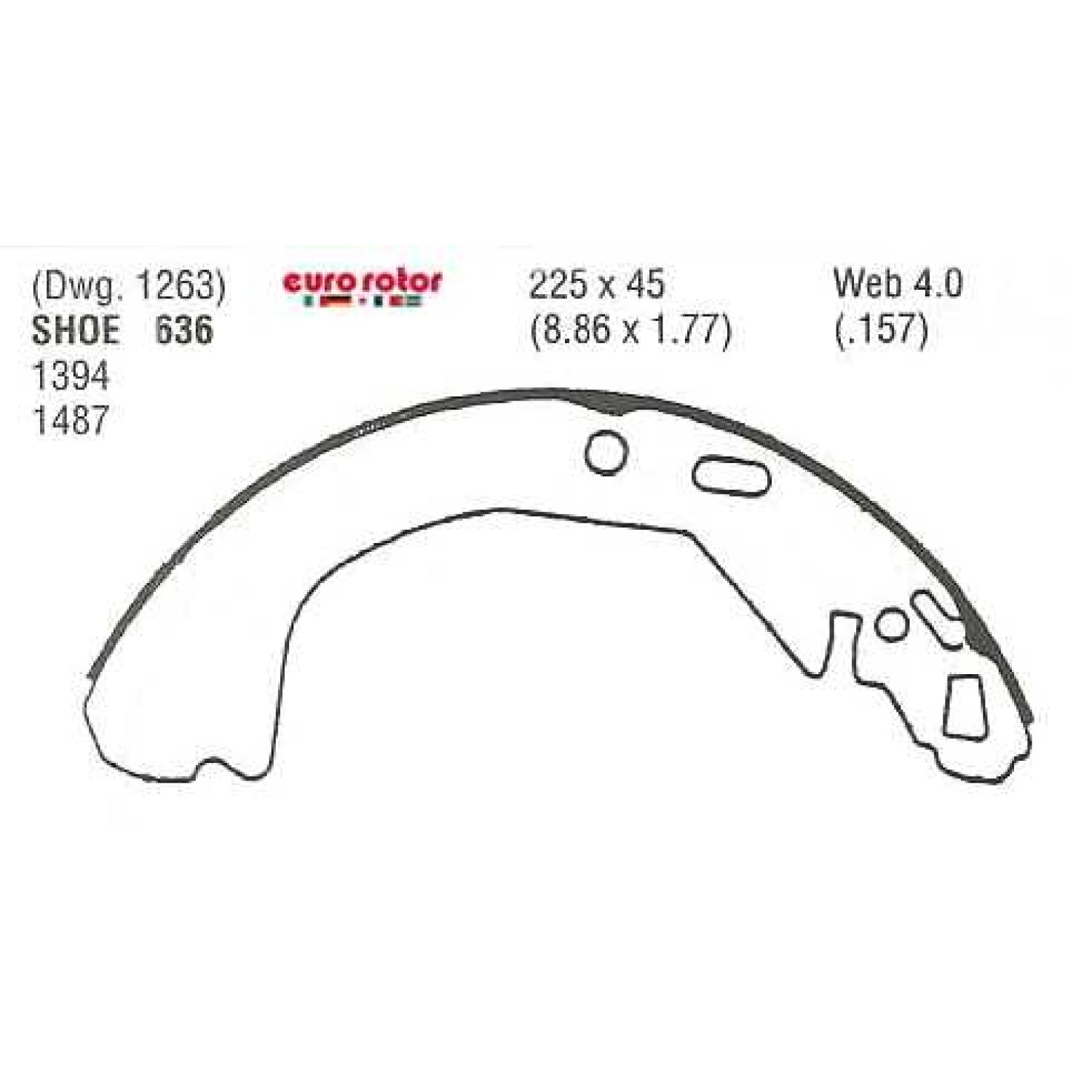 Eurorotor 636R - Drum Brake Shoe Eurorotor 636R Drum Brake Shoe product image 1 of 1