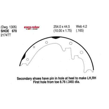 2000 Jeep Cherokee Drum Brake Shoe Rear Eurorotor 670 image 1 of 1