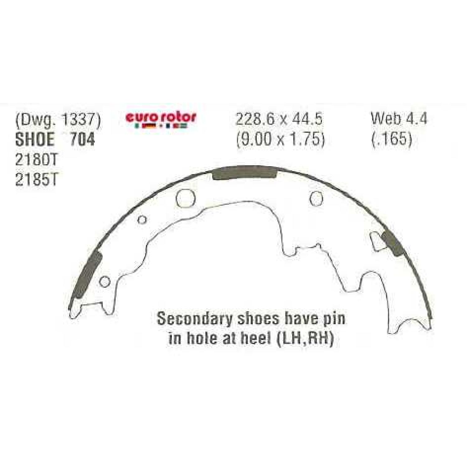 Eurorotor 704 - Drum Brake Shoe Eurorotor 704 Drum Brake Shoe product image 1 of 1