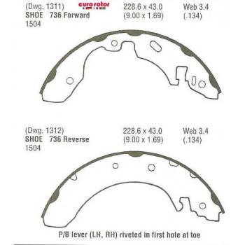 1999 Ford Contour Drum Brake Shoe Rear Eurorotor 736 image 1 of 1