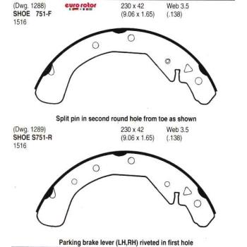 2000 Saturn LW1 Drum Brake Shoe Rear Eurorotor 751 image 1 of 1