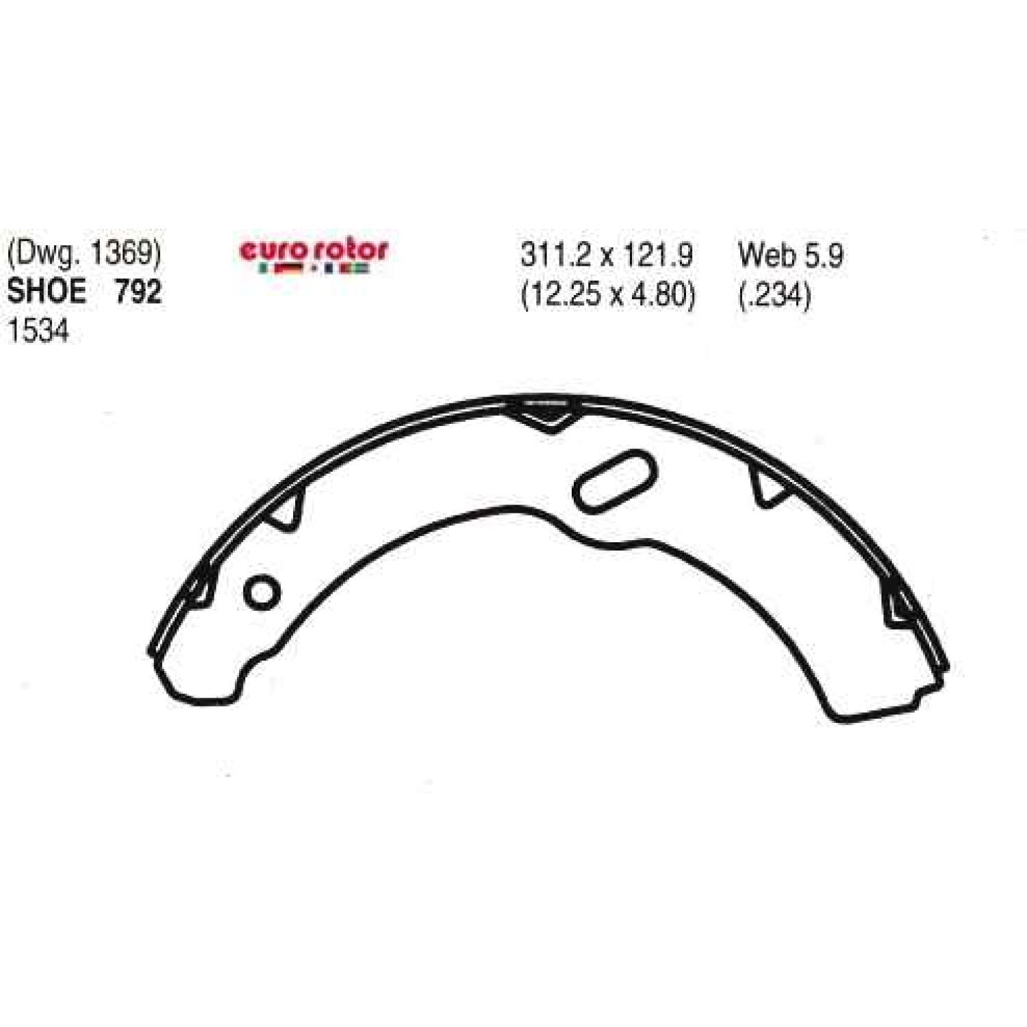 Eurorotor 792R - Drum Brake Shoe Eurorotor 792R Drum Brake Shoe product image 1 of 1