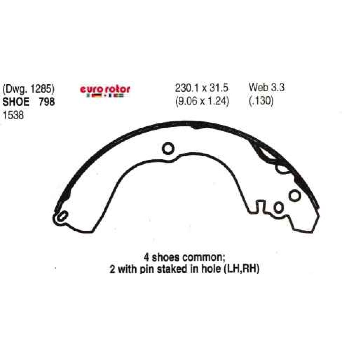 Eurorotor 798 - Drum Brake Shoe Eurorotor 798 Drum Brake Shoe product image 1 of 1