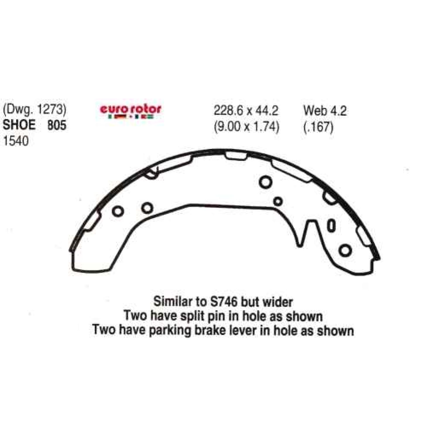 Eurorotor 805 - Drum Brake Shoe Eurorotor 805 Drum Brake Shoe product image 1 of 1