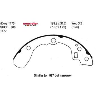 2005 Kia Rio Drum Brake Shoe Rear Eurorotor 806 image 1 of 1