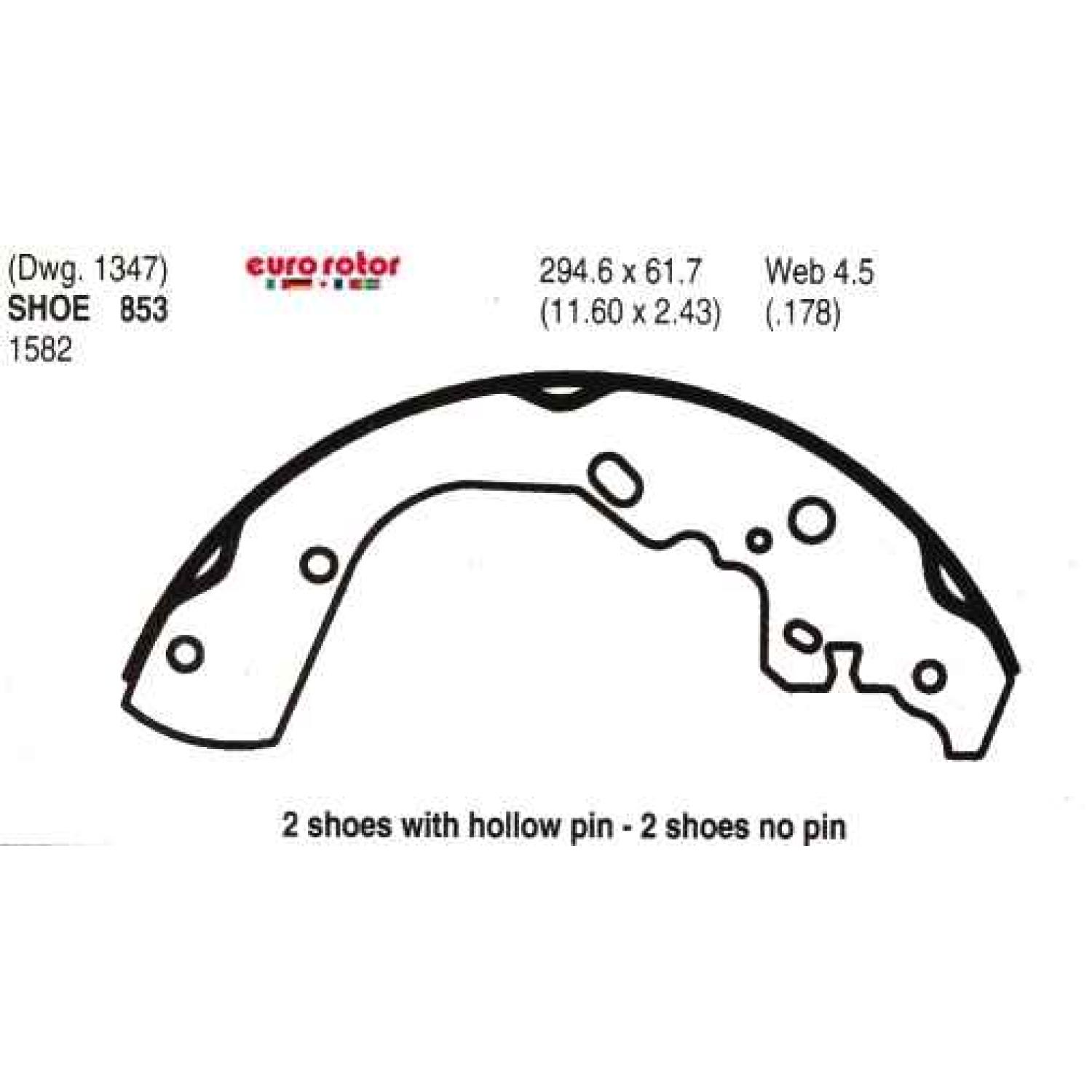 Eurorotor 853 Drum Brake Shoe product image 1 of 1