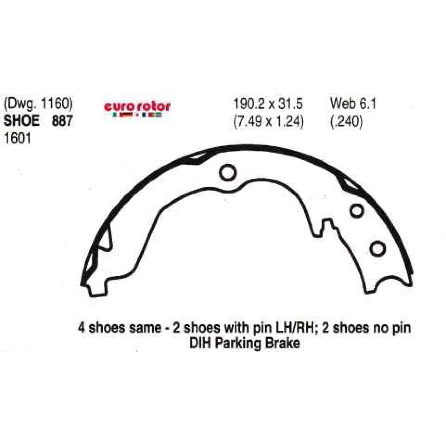 Eurorotor 887 - Parking Brake Shoe Eurorotor 887 Parking Brake Shoe product image 1 of 1
