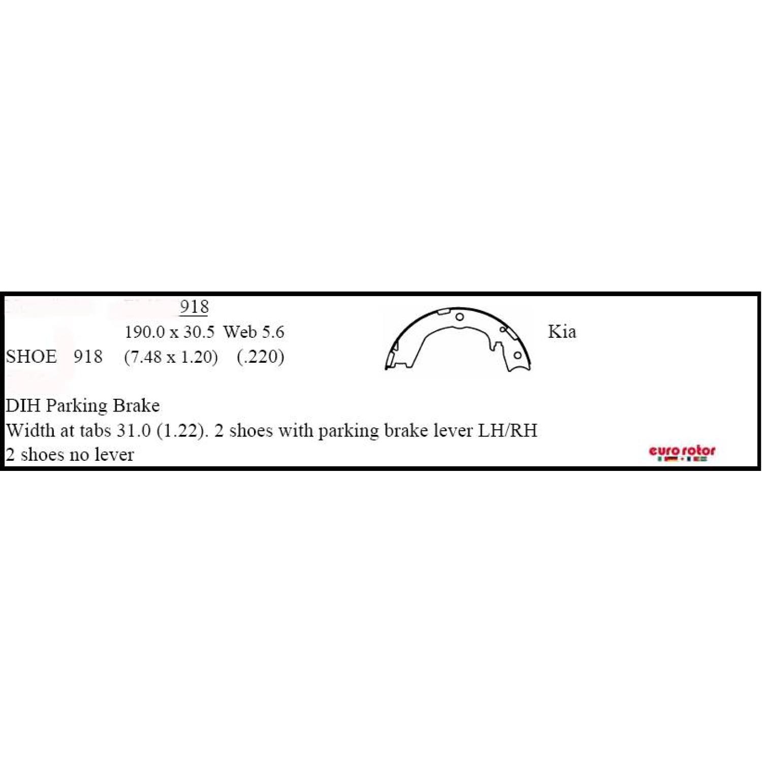 Eurorotor 918 - Parking Brake Shoe Eurorotor 918 Parking Brake Shoe product image 1 of 1