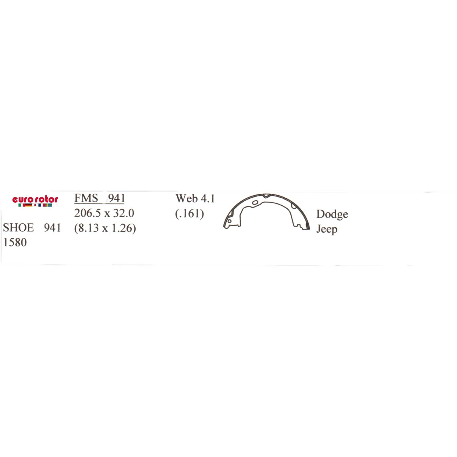 Eurorotor 941 - Parking Brake Shoe Eurorotor 941 Parking Brake Shoe product image 1 of 1