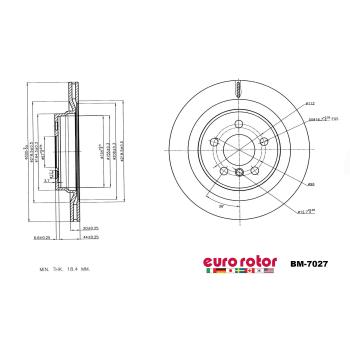 2019 Mini Cooper Clubman Disc Brake Rotor Rear Eurorotor BM7027 image 1 of 1