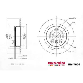 2019 Mini Cooper Clubman Disc Brake Rotor Rear Eurorotor BM7604 image 1 of 1