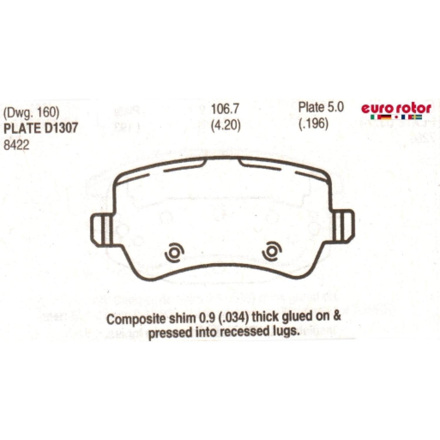 Eurorotor F1D1307H Disc Brake Pad product image 1 of 1