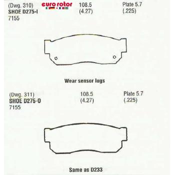 1987 Nissan Pulsar NX Disc Brake Pad Front Eurorotor F1D275 image 1 of 1