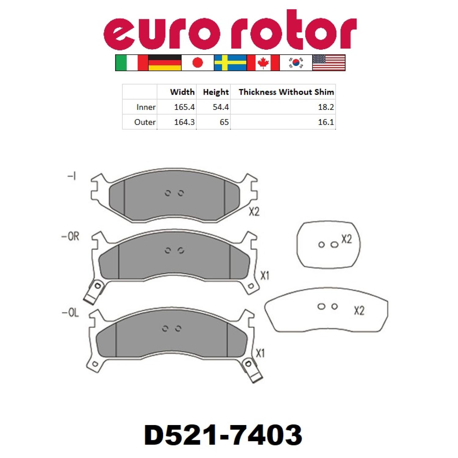 Eurorotor F1D521 - Disc Brake Pad Eurorotor F1D521 Disc Brake Pad product image 1 of 1