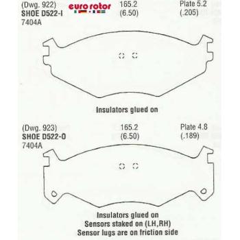 1991 Chrysler LeBaron Disc Brake Pad Front Eurorotor F1D522 image 1 of 1