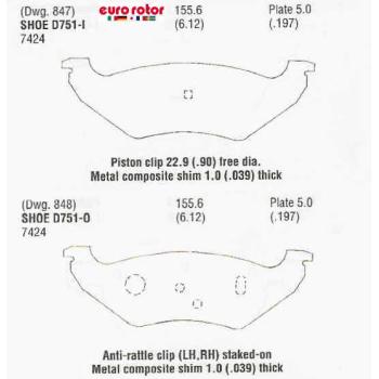 1998 Dodge Grand Caravan Disc Brake Pad Rear Eurorotor F1D751 image 1 of 1