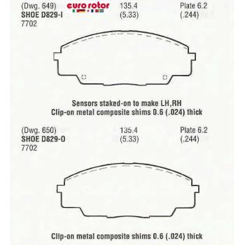 2009 Acura CSX Disc Brake Pad Front Eurorotor F1D829 image 1 of 1