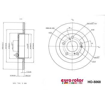 2018 Honda Civic Disc Brake Rotor Rear Eurorotor HO5068 image 1 of 1