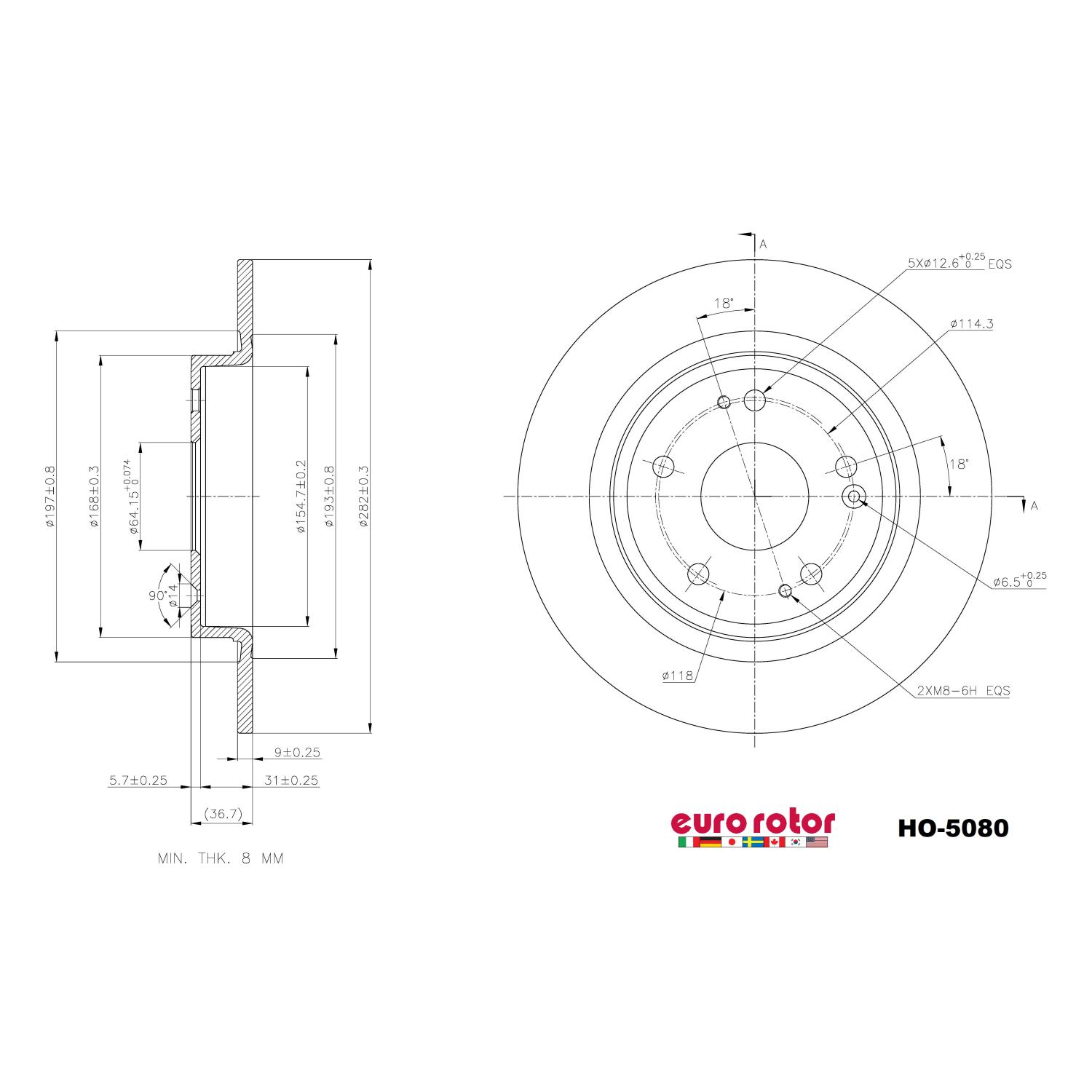 Eurorotor HO5080 - Disc Brake Rotor Eurorotor HO5080 Disc Brake Rotor product image 1 of 1