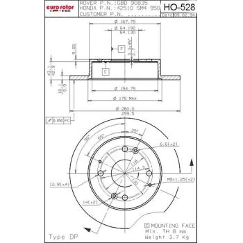 1997 Acura CL Disc Brake Rotor Rear Eurorotor HO528 image 1 of 1