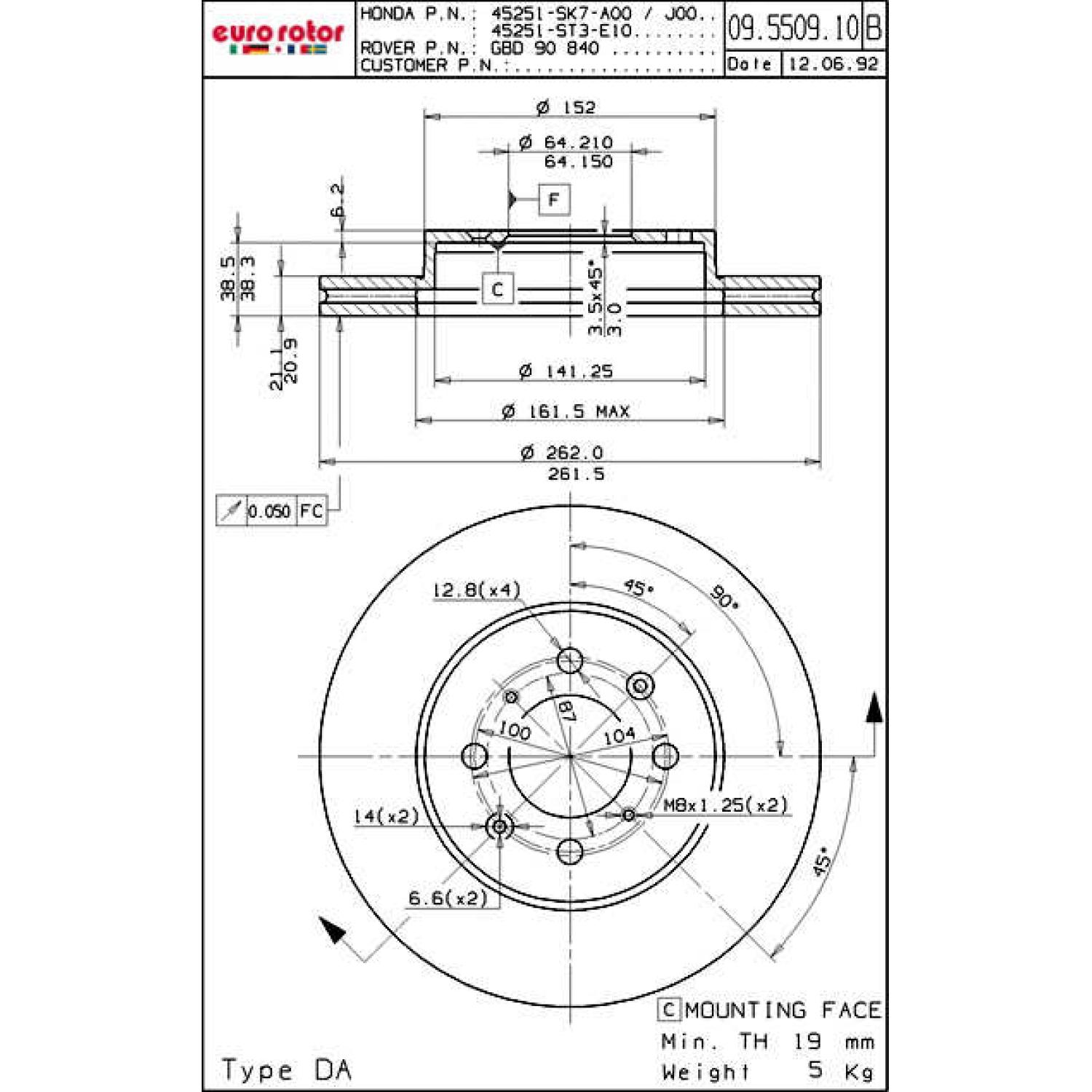 Eurorotor HO556 - Disc Brake Rotor Eurorotor HO556 Disc Brake Rotor product image 1 of 1