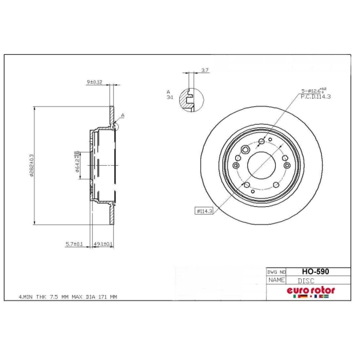 Eurorotor HO590 - Disc Brake Rotor Eurorotor HO590 Disc Brake Rotor product image 1 of 1