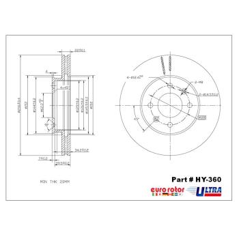 2007 Kia Rio5 Disc Brake Rotor Front Eurorotor HY360 image 1 of 1