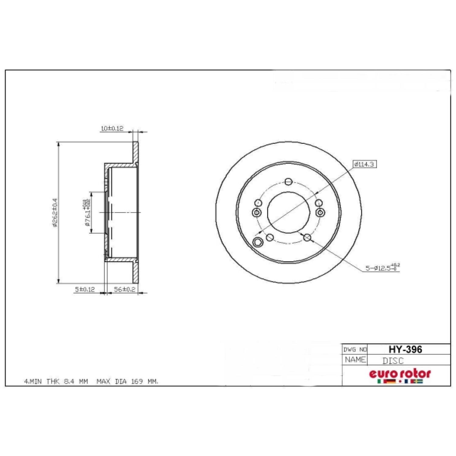 Eurorotor HY396 - Disc Brake Rotor Eurorotor HY396 Disc Brake Rotor product image 1 of 1