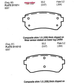 2013 Hyundai Tucson Disc Brake Pad Rear Eurorotor ID1157H image 1 of 1