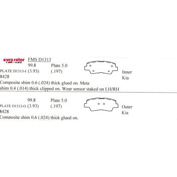 2008 Kia Amanti Disc Brake Pad Rear Eurorotor ID1313H image 1 of 1