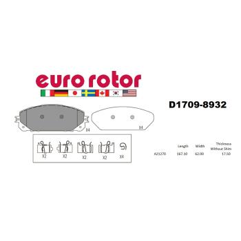 2015 Jeep Cherokee Disc Brake Pad Front Eurorotor ID1709H image 1 of 1