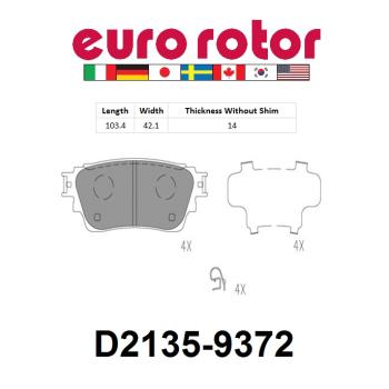 2020 Mitsubishi Eclipse Cross Disc Brake Pad Rear Eurorotor ID2135H image 1 of 1