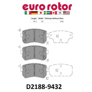 2019 Hyundai Kona Disc Brake Pad Rear Eurorotor ID2188H image 1 of 1